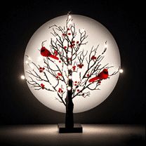 Vintage Glowing Cardinal Tree with Berries, Vintage Glowing Tree with Moving Cardinals, Led Vintage Glowing Tree, Warm Vintage Glow with Festive Red Berry, Lighted Cardinal Tree Black （1Pc)