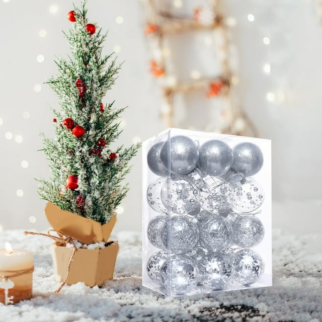Xihbxyly Bolas Navideñas de 6 Cm, Adornos Coloridos de Plástico Pet, Fáciles de Colgar, Juego de 24 Piezas, Decoración Navideña para El Hogar, Decoración para Festivales, Variedad Multicolor, Materia