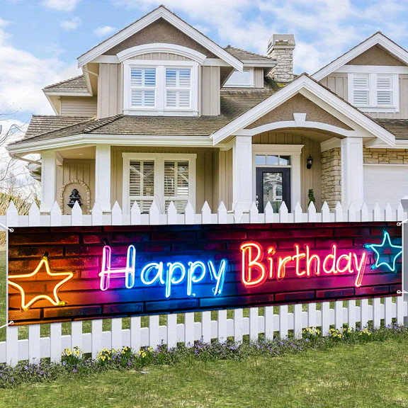 1 piece, 2D flat colorful birthday Happy Wall banner, perfect for garden, house, fence, garage decoration, wall decoration, courtyard sign, party decoration, home decoration, party supplies, 78.74*17