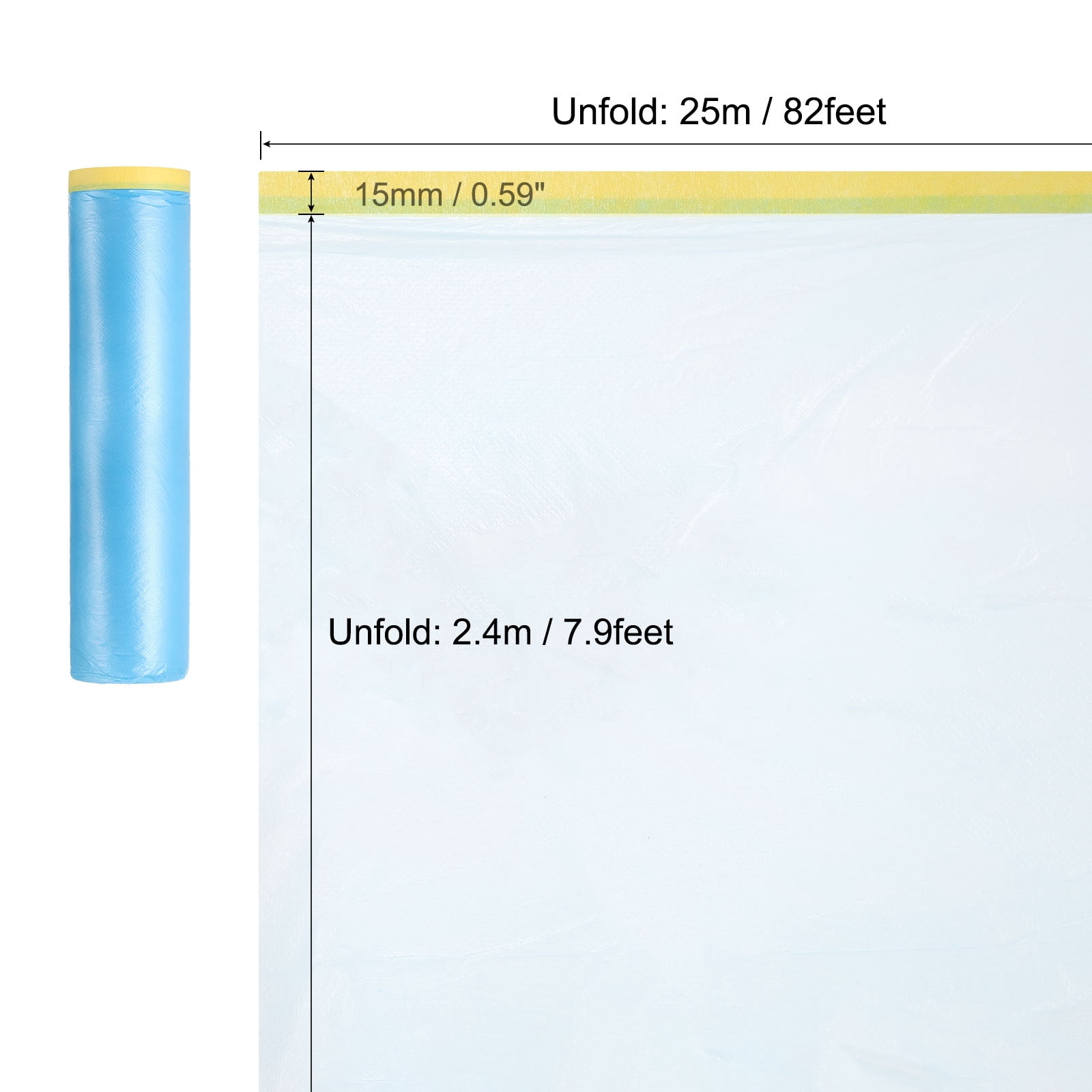 Uxcell Pre-Taped Masking Film, 7.9ft x 82ft Medium-Tack Painters Tape Blue Film 6Pcs
