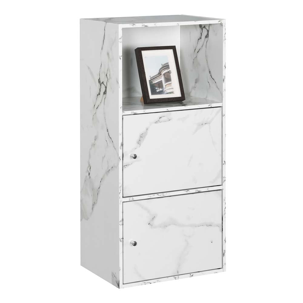 Convenience Concepts Xtra Storage 2 Door Cabinet with Shelf, White Faux Marble