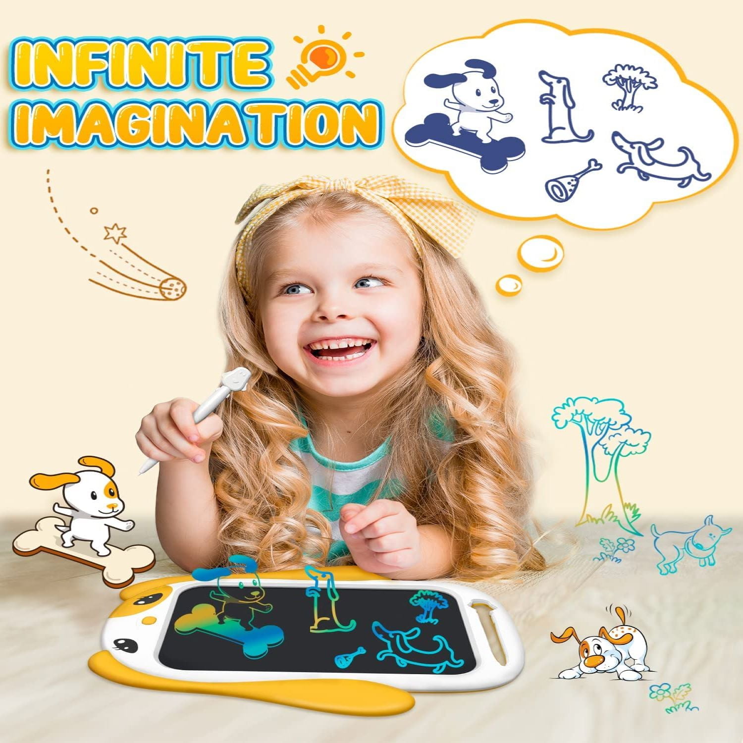 CHEERFUN LCD Writing Tablet for Kids New Year Gift, 10 Inch Doodle Board Toy for Boys Girls, Yellow