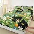 thumbnail image 3 of Manfei Cute Cat Twin Sheet Sets,Rustic Flower Floral Twin Fitted Sheet,Black Green White Flat Sheet For Girls Kids,Ultra Soft Home Decor,3pcs, 3 of 7