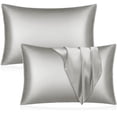 thumbnail image 1 of Funda de almohada de satén de seda para cabello y piel Queen Juego de 2 fundas de almohada suaves Fundas de almohada de microfibra sedosa Resistente a las arrugas con cierre de sobre (gris oscuro, 20, 1 of 4