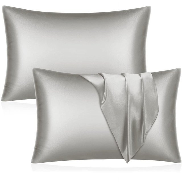 Funda de almohada de satén de seda para cabello y piel Queen Juego de 2 fundas de almohada suaves Fundas de almohada de microfibra sedosa Resistente a las arrugas con cierre de sobre (gris oscuro, 20