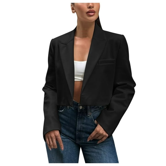 Cropped For Women Business Casual Open Front Long Sleeve Suit Jacket Trendy Oversized Work