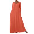 thumbnail image 2 of mfyjkho Vestidos para mujer, Vestido de mujer de moda de color liso con cuello en V y manga larga, falda larga con bolsillo Vestidos maxi para mujer s, 2 of 5