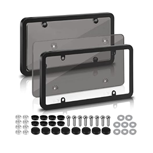 2 Pcs License Plate Cover Frame, License Plate Holder, Black Plastic Car Tag Holder, Fits