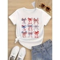 thumbnail image 1 of Camiseta de algodón con estampado de lazo de la bandera estadounidense para niños y niñas. Suave y cómoda, de manga corta y cuello redondo. Ideal para el Día de la Independencia. Ropa con la bandera, 1 of 6