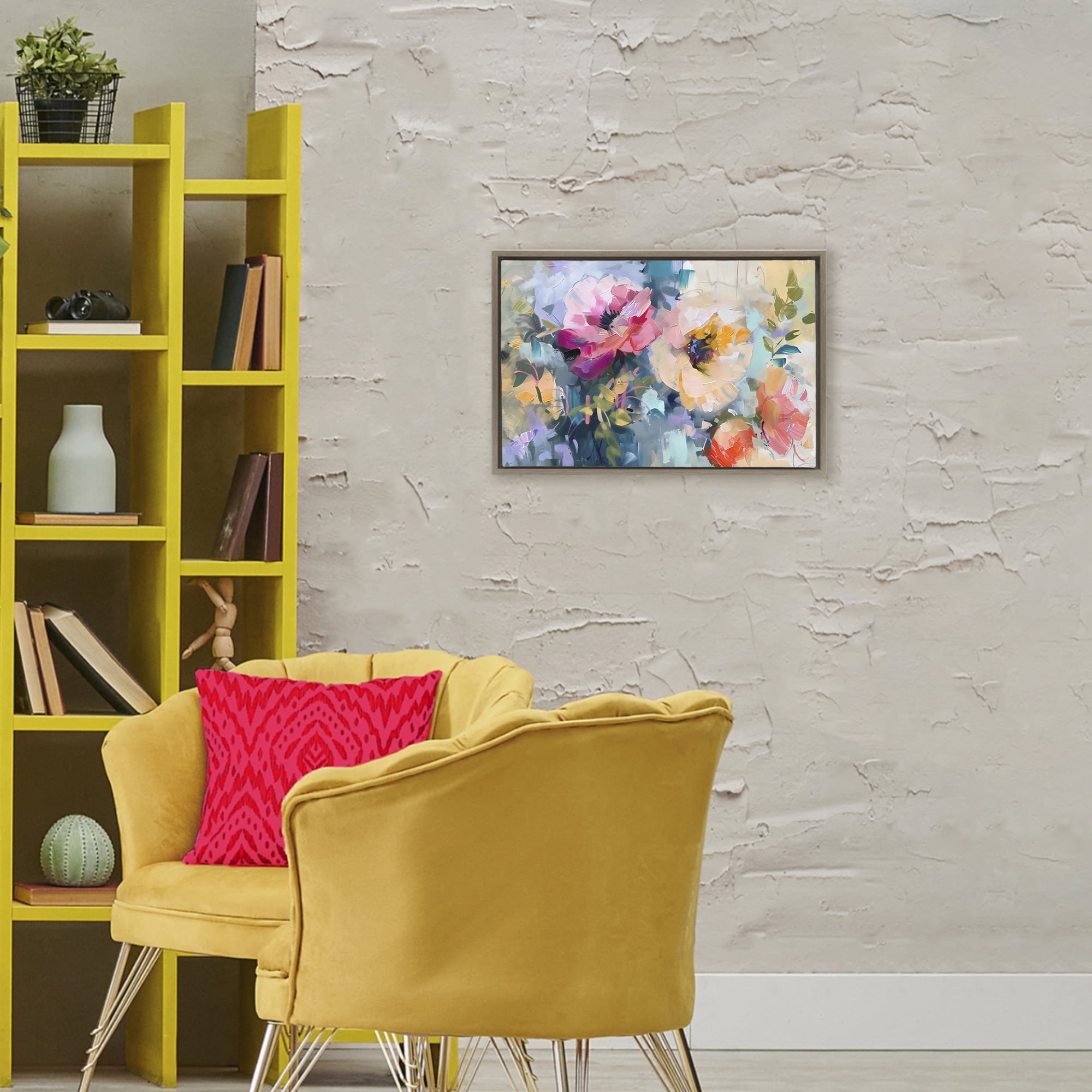 Stupell Industries Vibrant Florals Brushed Abstract Brown Framed Floater Canvas Wall Art, design by Creative Studio