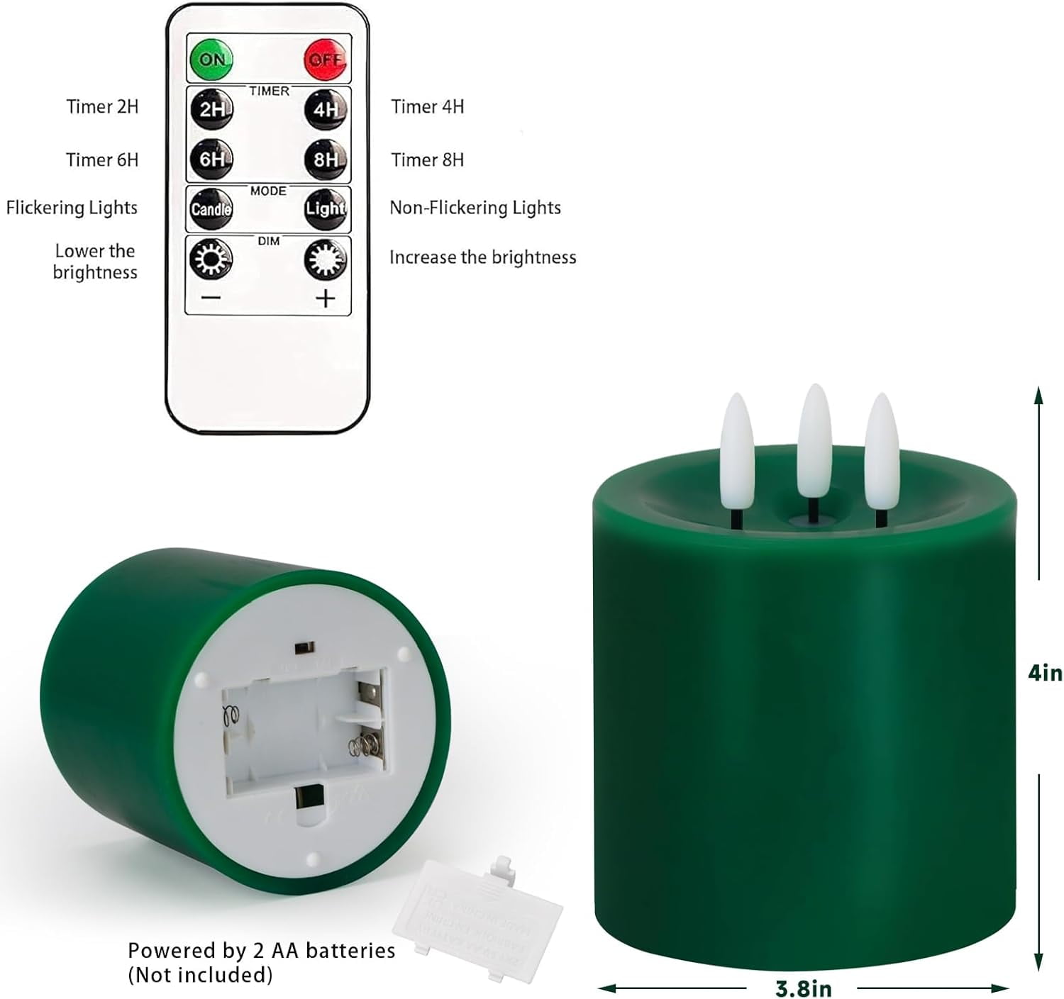 3 Wick Flameless Candles Set of 2, 4"x4" Flickering Large Flameless Candles with Remote & Timer, Dimmable Real Wax Electric Pillar Candles Battery Operated, LED Candles for Home Christmas Decor