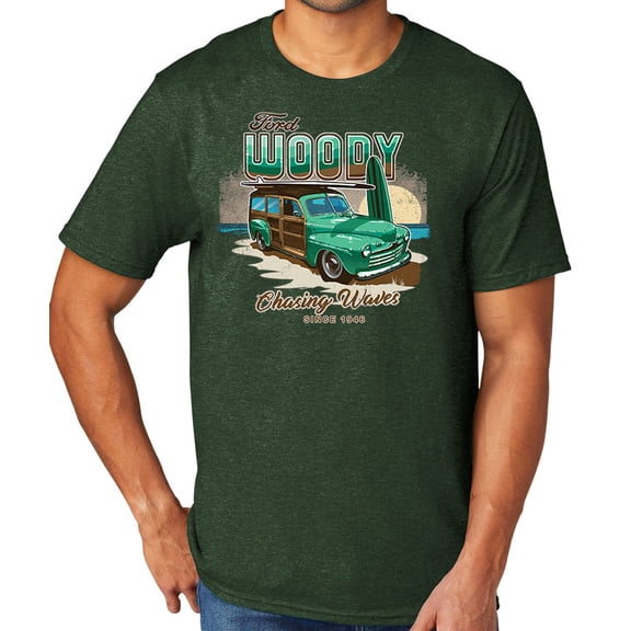Woody Chasing Waves Men's TriBlend Tee Shirt, 4XL Forest Green Heather
