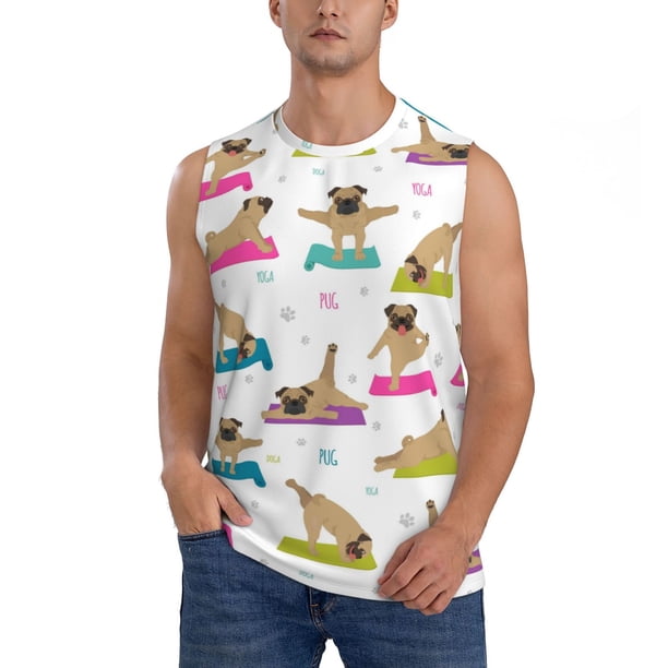 Fotbe Yoga Dogs Poses Men's Camiseta sin Mangas Estampada para Hombres, Playera Casual para Gimnasio, Entrenamiento, Playa-Small
