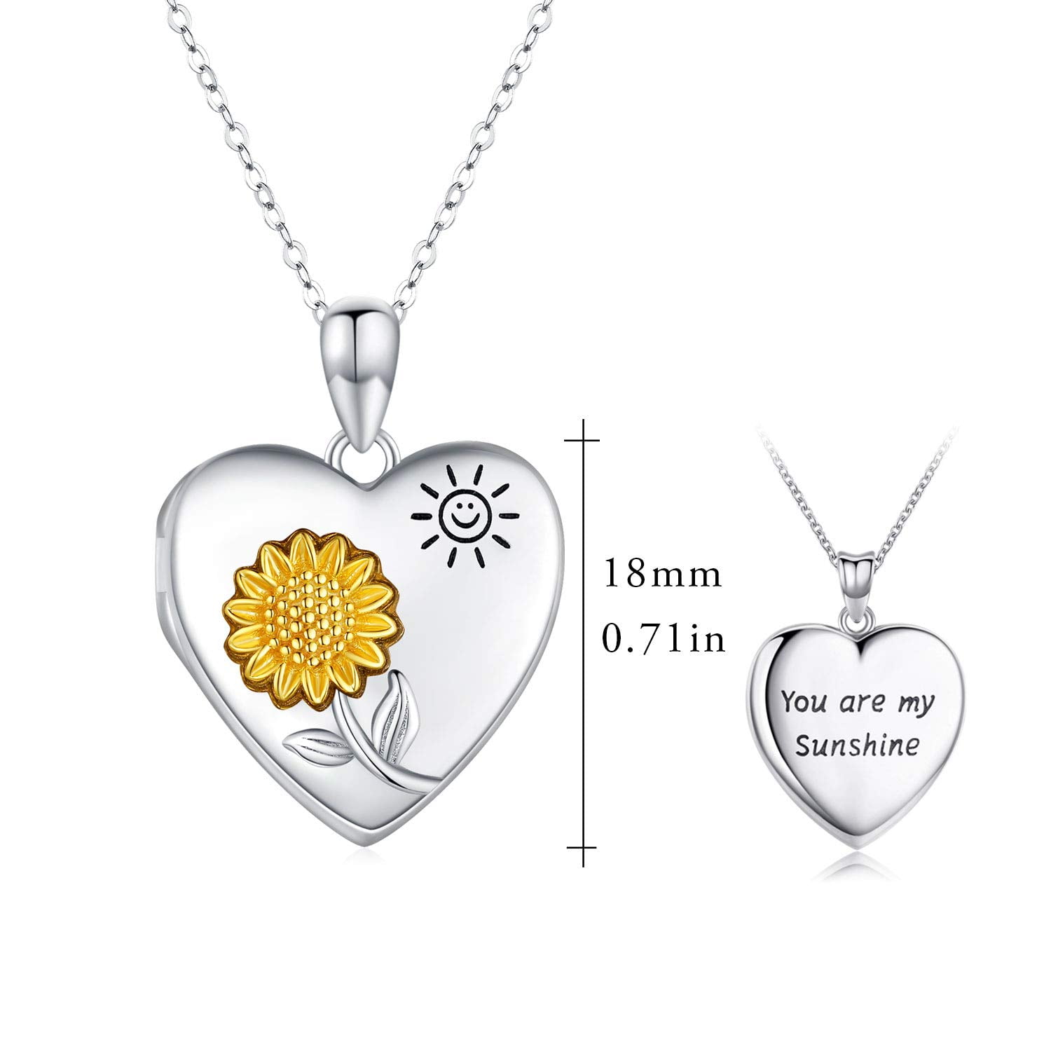 Coachuhhar Sunflower Locket Necklace for Women 925 Sterling Silver Heart Locket Necklace That Holds Pictures You are My Sunshine Necklace Sunflower Jewelry Gifts for Mother's Day