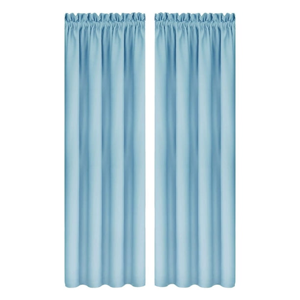 Cortinas de ahorro de energía, Estilo escandinavo, Color sólido, Seda, 2PC de oscurecimiento, Aislamiento térmico, 96X213cm, Azul claro