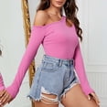 thumbnail image 6 of Women's Temperament Slanted Off Shoulder Long Sleeved Irregular Knitted T Shirt With Slim Fit Design And Bottom Layer Top Cute Summer Tops Short Sleeve Running Shirts Women Womens Shirt Women's Shirts, 6 of 7