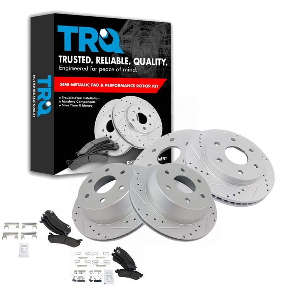 TRQ Rotor Brake Pad Posi Semi Metallic Performance Drilled Slotted Rear Kit
