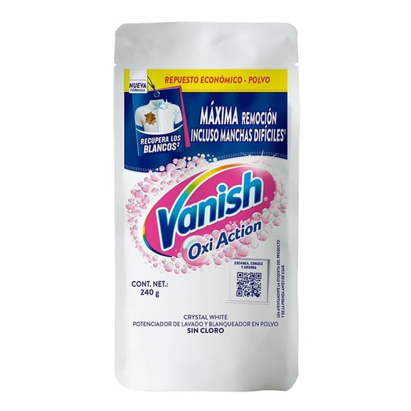 Quitamanchas en Polvo Vanish Oxi Action Crystal White para Ropa Blanca Repuesto de 240 g