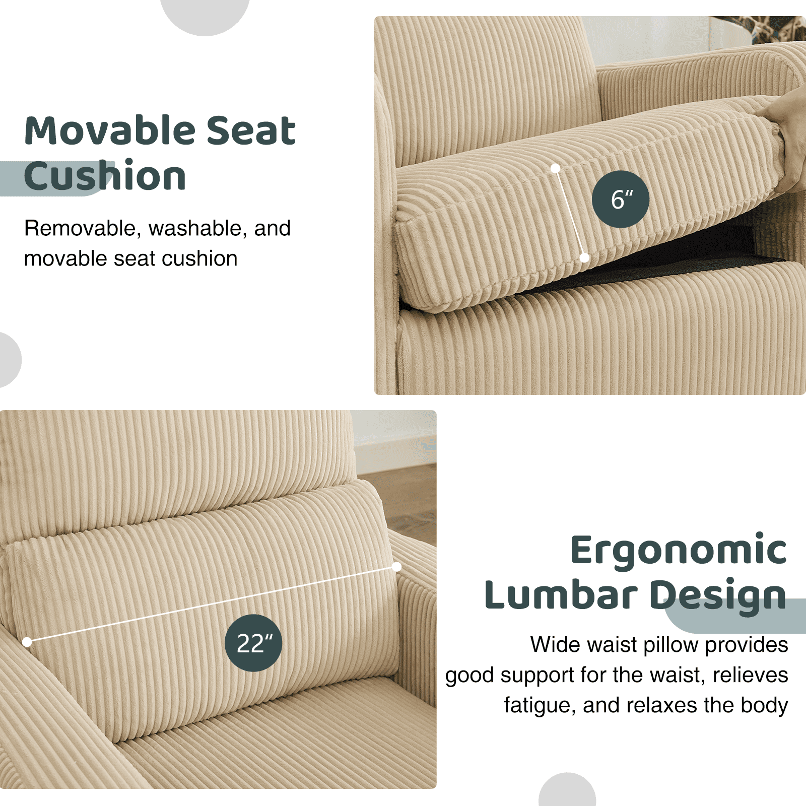 Aemeios Swivel Manual Recliner Chair Corduroy Fabric Nursery Glider Rocker Recliner, Camel