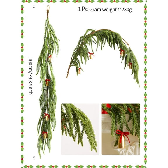 LSLJS Christmas Garland 3Ft Artificial Norfolk Plants Flowers Green Garland for Xmas Table Mantle Wall Fireplace DIY Indoor Outdoor, Holiday Christmas Decorations