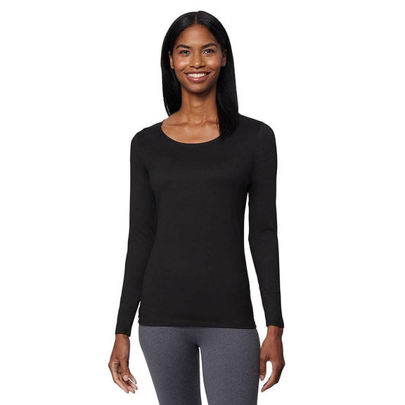 32 Degrees Heat Womens Ultra Soft Thermal Lightweight Baselayer Scoop Neck Long Sleeve Top, Black, X-Large