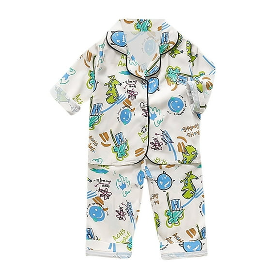 CONFREE Toddler Boys Pajamas Long Sleeve Cartoon Graphic Buttons Sleepwear Tops Pant Pjs for Toddler Boys Cozy Jammies