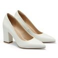 thumbnail image 3 of Zhabtuc Women's Pointed Toe Chunky High Heels Closed Toe Block Heels Slip on Pumps Dress Office Pumps Shoes for Lady White Size 9, 3 of 6