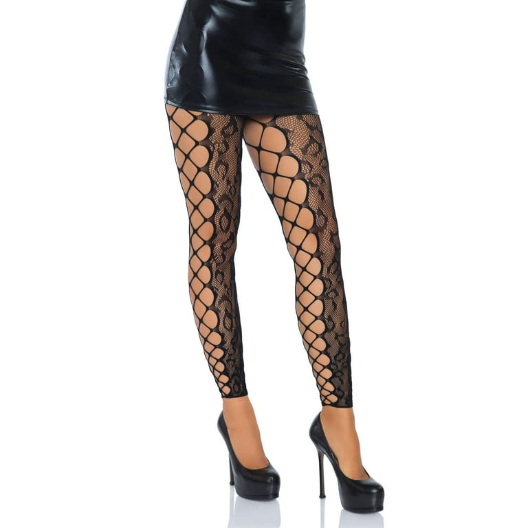 Leg Avenue Leopard Lace Footless Crotchless Tights Animal Print