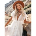 thumbnail image 4 of Women'S Casual Summer Beach Dress Ruffle Maxi Dress Button Down Boho Dress Long Tunic White One size, 4 of 9