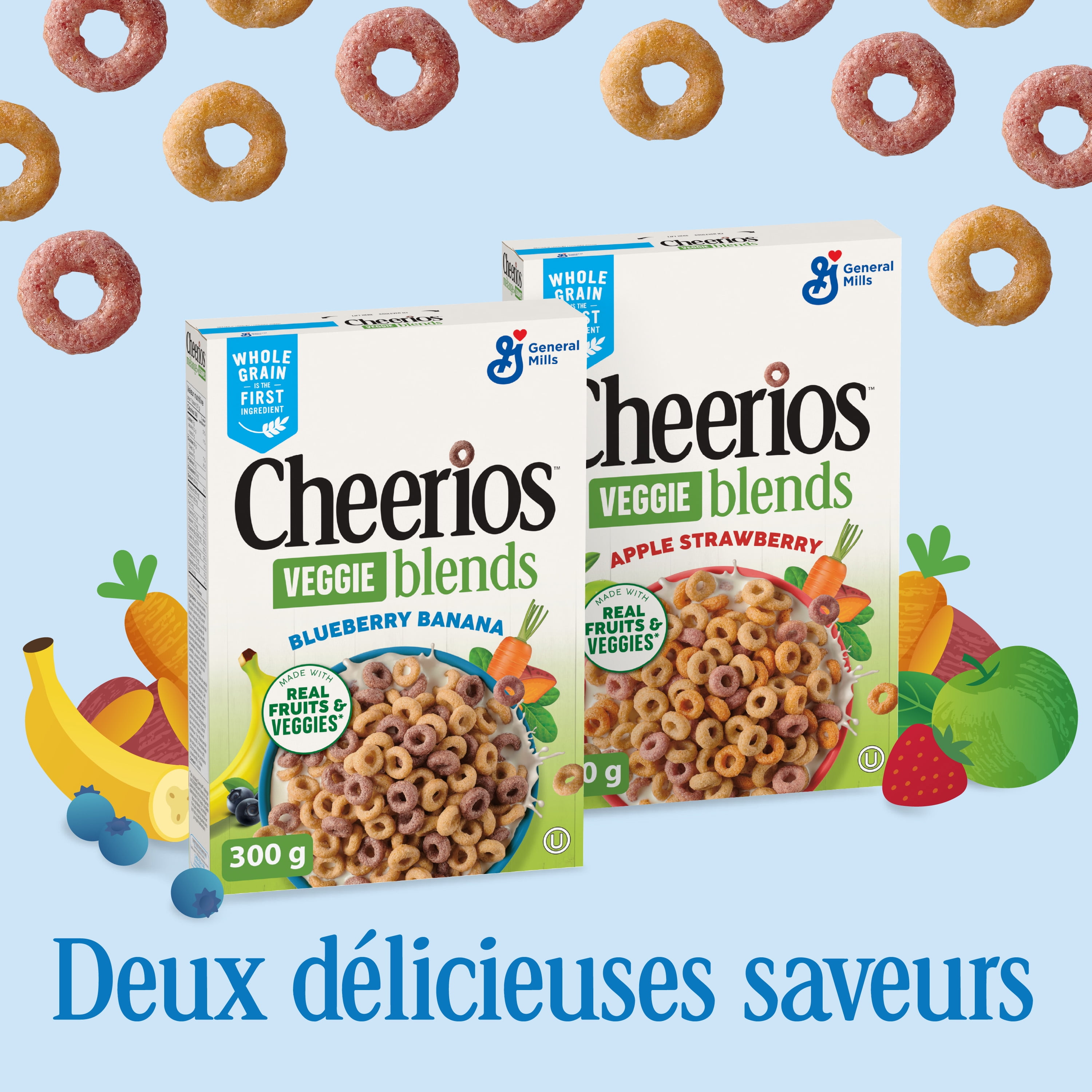 Cheerios VEGGIE blends Blueberry Banana Cereal, Whole Grains, 300 g