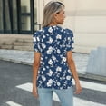 thumbnail image 4 of Mujeres de Manga Corta Tops Cuello Redondo Plisado Túnica, Tapa Casual Doblado Doblado Impreso Moda, 4 of 6