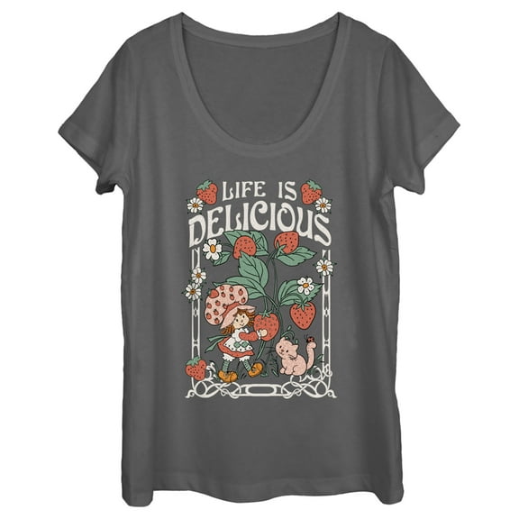 Women's Strawberry Shortcake Life is Delicious  Scoop Neck