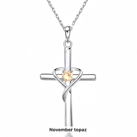 SFTING Women's November Birthstone Cross Necklace, Women's Birthstone Necklace for Wedding Anniversary, Birthday, S925 Silver with Birthstone, Ideal Anniversary and Birthday Gift for Her