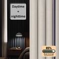 thumbnail image 3 of Midnight Blue Striped Blackout Curtains for Bedroom/Living Room, Pinch Pleated Black Out Curtains, Beige Geometric Modern Art Room Darkening Window Drapes with Hooks 2 Panels, 39"x70", 3 of 8