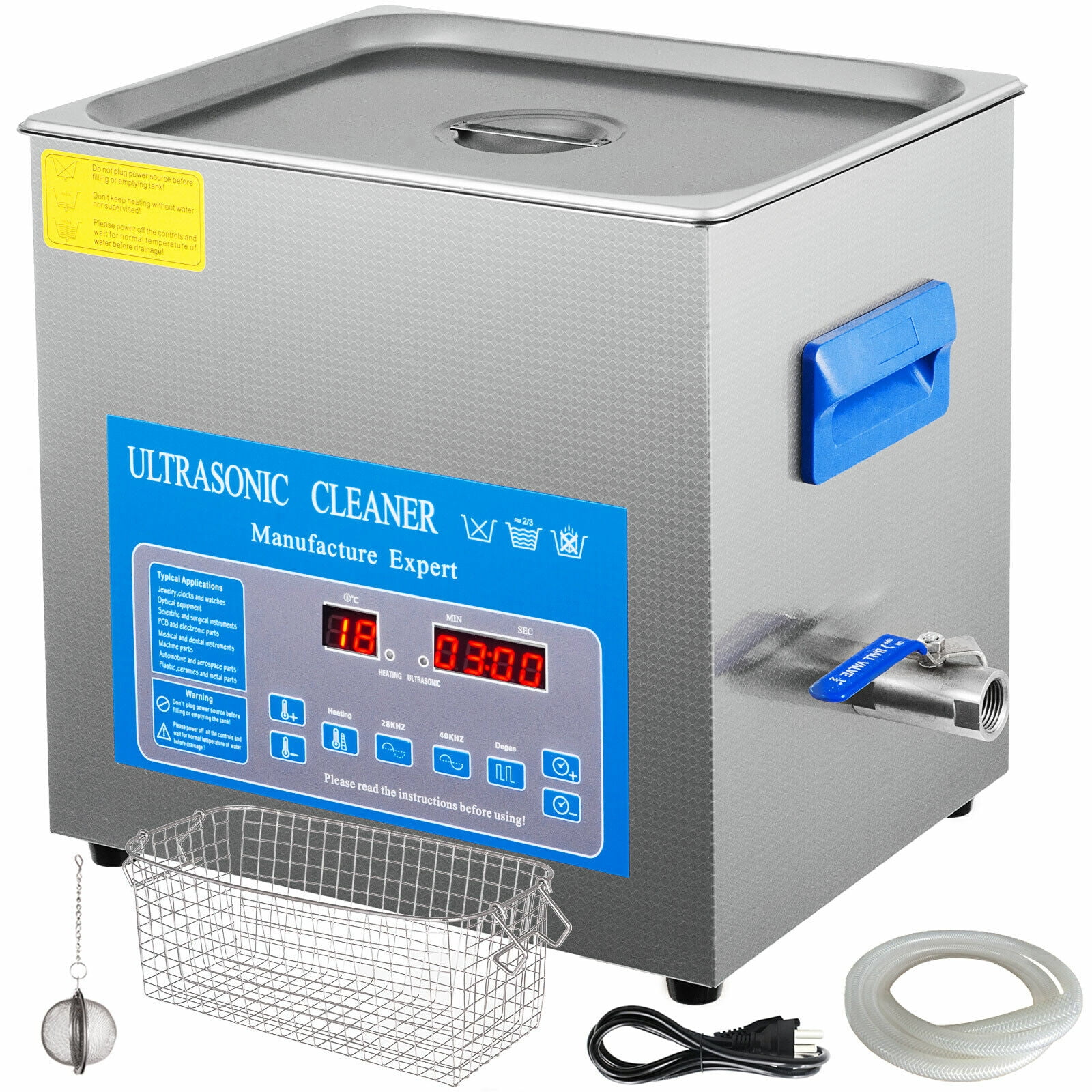 VEVOR 10L Digital Ultrasonic Cleaner with Heater 28/40KHz Cavitation 0