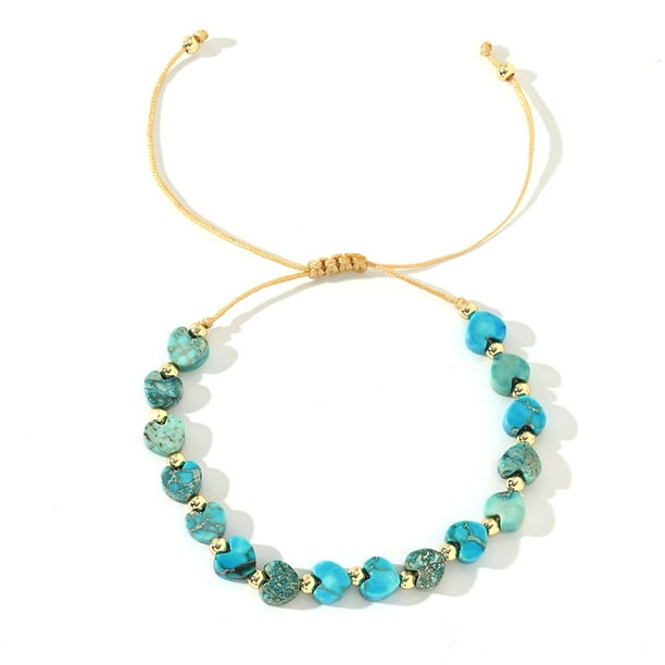 Nvzi Pulseras de corazón, pulseras de piedra natural hechas a mano, pulseras de cuentas de cristal, joyería, azul
