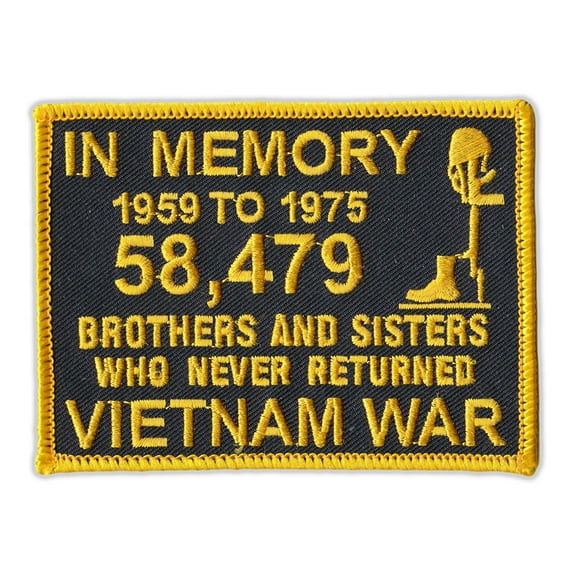 Motorcycle Jacket Embroidered Patch - Vietnam Memorial Patch (Black, Yellow) - Vest, Cut, Leathers - 4" x 3"