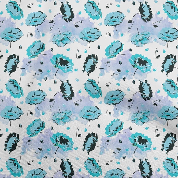 oneOone Polyester Lycra Turquoise Blue Fabric Florals Fabric For Sewing Printed Craft Fabric By The Yard 56 Inch Wide