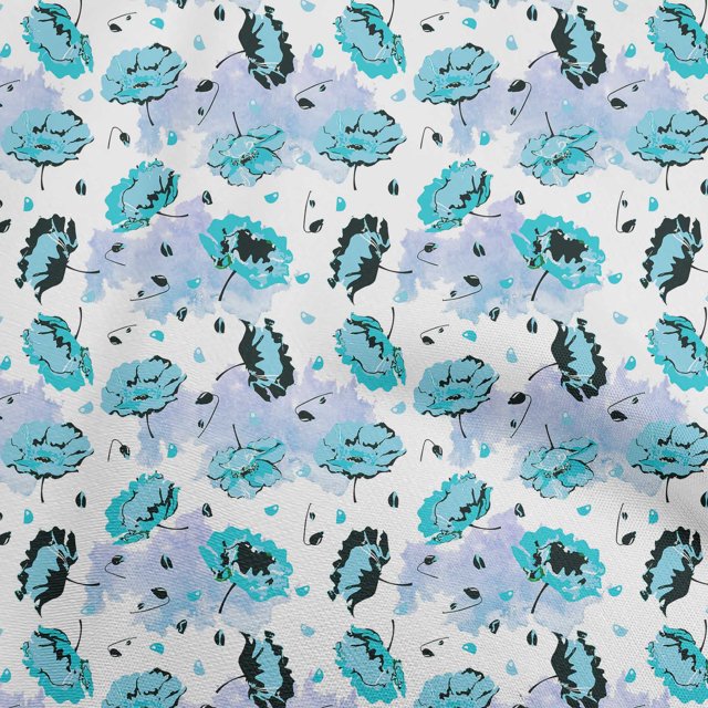 oneOone Cotton Silk Turquoise Blue Fabric Florals Sewing Craft Projects Fabric Prints By Yard 42 Inch Wide