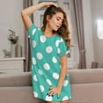 thumbnail image 3 of Fuzoiu Teal Turquoise And White Polka Dot Print Women Nightgowns, Soft Comfy Lightweight Short Sleeves Sleepwear,Crew Neck Loungewear, 3 of 6