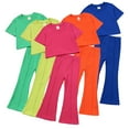 thumbnail image 2 of HAOYUNL Toddler Kids Short Sleeve Suit 18M-10Y Solid Color T-Shirt with Flared Trousers for Girls, 2 of 10