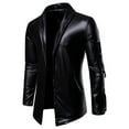 thumbnail image 5 of IROINNID Men's Long Sleeve Faux Leather Turndown Lapel Mid-Length Jacket Solid Color Comfy Leather Motorcycle Leather Coat Elastic Slim Leather Suit Coat, 5 of 5