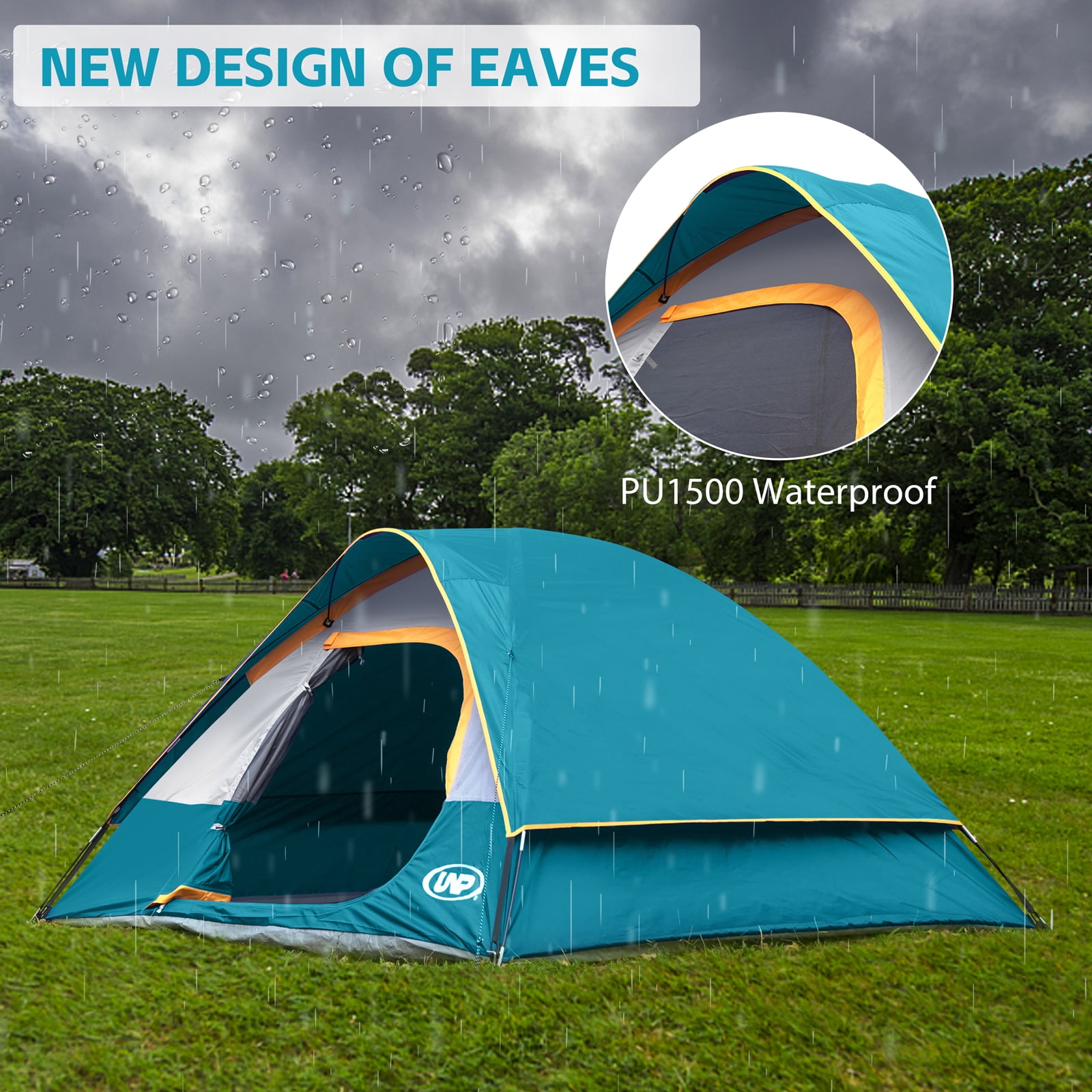Camping Tent 4 Person, Waterproof Windproof Tent with Rainfly Easy Set up-Portable Dome Tents for Camping, Ocean Blue