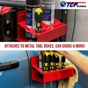 TCP Global Magnetic Aerosol Spray Can and Screwdriver Holder Tray - Holds 2 Spray Cans, Paint, Lubricant, Bottles, and 5 Screwdrivers - Attach to Toolbox, Wall Cabinet, Bodyshop, Workshop, Garage Cart