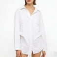 thumbnail image 3 of yillto Womens Oversize Shirts Button down Collared Long Sleeve Tops V Neck Work Casual Tunic Blouse, 3 of 7