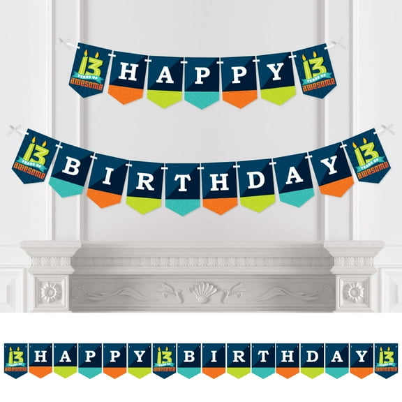Big Dot of Happiness Boy 13th Birthday - Official Teenager Birthday Party Bunting Banner - Birthday Party Decorations - Happy Birthday