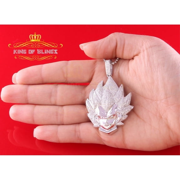 King of Bling's White 925 Sterling Silver Game Character Shape Pendant 3.32ct Cubic Zirconia