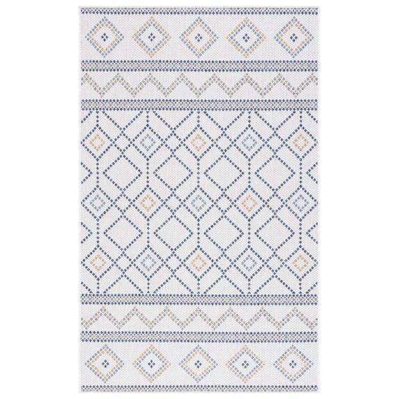 Safavieh Courtyard Kaelea Geometric Indoor/Outdoor Area Rug, Ivory/Navy Yellow, 5'3" x 7'7"