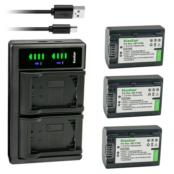 Kastar 3-Pack Battery and LTD2 USB Charger Replacement for Sony NP-FV30, NP-FV40, NP-FV50, NP-FV70, NP-FV70A, NP-FV90, NP-FV100 Battery, Sony BC-TRV, BC-VH1, AC-VQH10 Charger