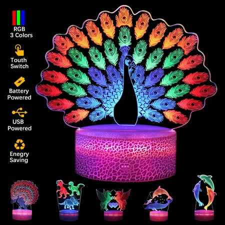 

DYstyle Colorful 3D illusions Night Light Animal Printed Table Stand Lamp Gift for Kids Friends
